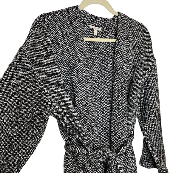 Eileen Fisher Textured Black/White Knit Belted Cardigan, M - Picture 4 of 7